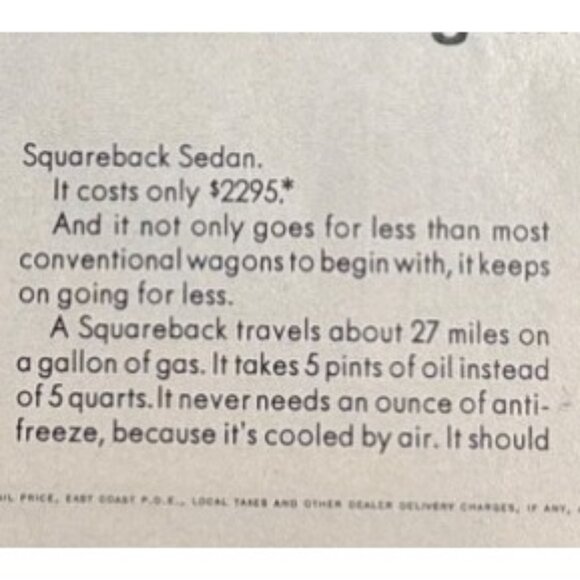 Vintage Volkswagen Squareback Sedan Print Ad 1960s Original Ad 13.5 x 10.25" - Picture 3 of 9